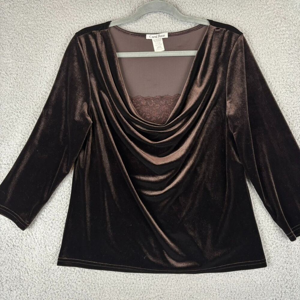 Vtg Y2k Cowl Neck Velvet Top Large Dark Romantic Whimsygoth Fairy Stretchy 90s - Picture 1 of 9